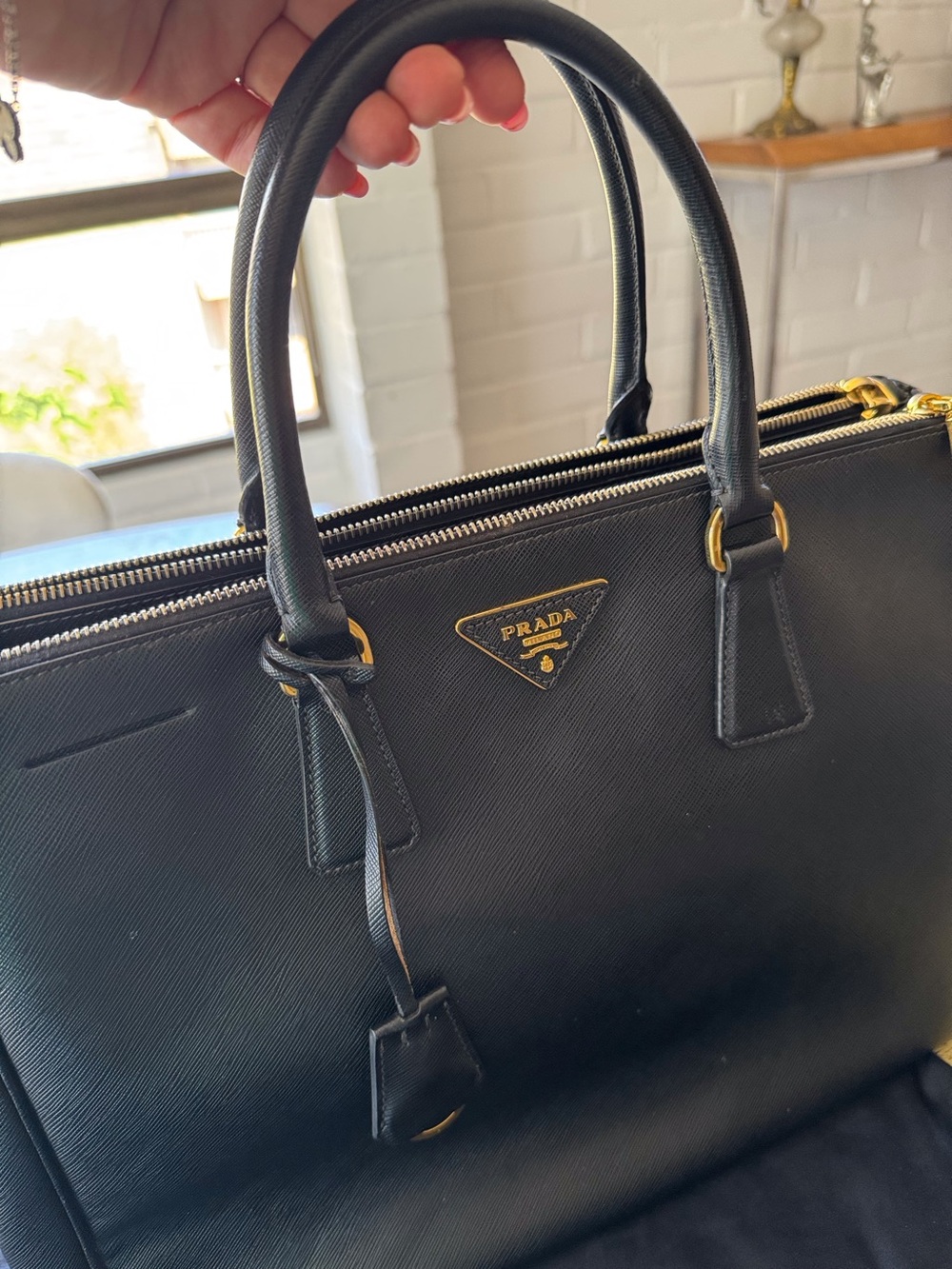 Prada Black Saffiano Leather Structured Satchel Handbag Authentic - Picture 4 of 13